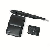 Borsa a tracolla in pelle nera con portachiavi coordinato, design elegante e minimalista, ideale per uomo, accessori moda, alta qualità.