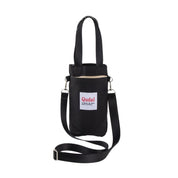 Borsa a tracolla nera in nylon con tasca frontale e logo "Qudai", design compatto e moderno, ideale per uso quotidiano e viaggi.