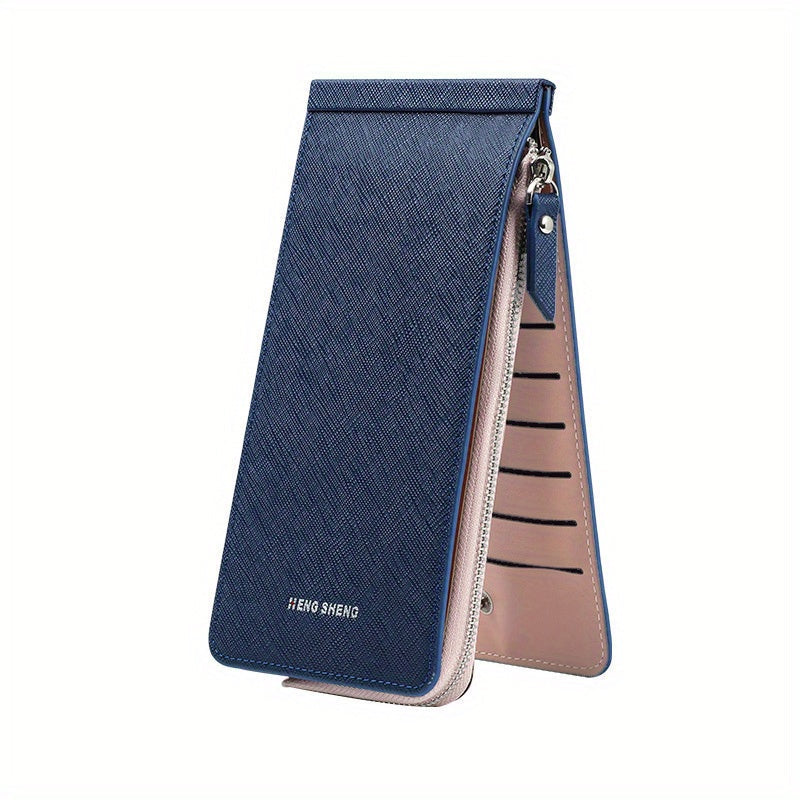 Portafoglio donna in pelle blu, design elegante con chiusura a zip, scomparti multipli per carte e contanti, accessorio moda pratico e raffinato.