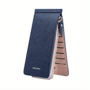 Portafoglio donna in pelle blu, design elegante con chiusura a zip, scomparti multipli per carte e contanti, accessorio moda pratico e raffinato.