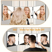 Specchio pieghevole a 3 pannelli per acconciature fai-da-te, vista a 360 gradi, ideale per taglio capelli e styling, montaggio a parete.