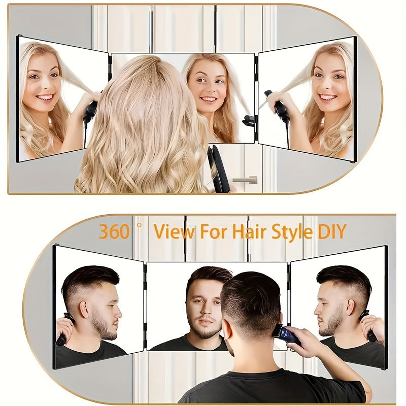 Specchio pieghevole a 3 pannelli per acconciature fai-da-te, vista a 360 gradi, ideale per taglio capelli e styling, montaggio a parete.