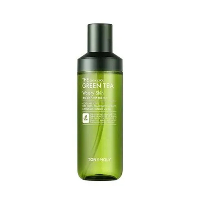 Bottiglia di tonico viso Tony Moly Green Tea Watery Skin, 180 ml, idratante, estratto di tè verde, cura della pelle, cosmetici coreani.