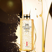 Bottiglia di shampoo 24K Pure Gold, design elegante con dettagli dorati, effetto lusso, ideale per capelli brillanti e setosi.