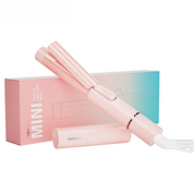 Piastra arricciacapelli rosa portatile Novus Mini, design compatto, ideale per viaggi, capelli ricci perfetti, confezione elegante.