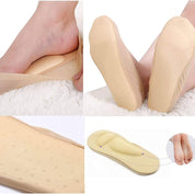 Calze antiscivolo beige per tallone, supporto plantare, comfort piedi, sollievo dal dolore, design ergonomico, ideale per uso quotidiano.
