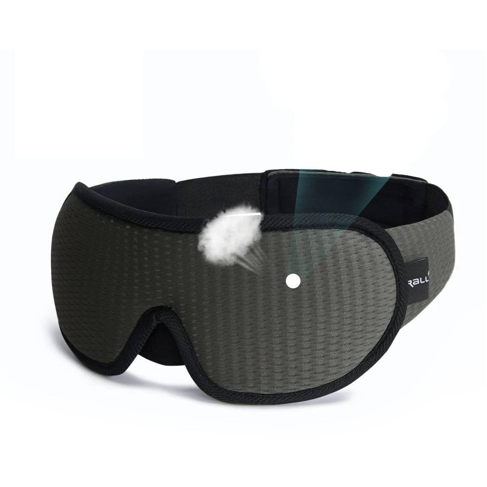 Maschera per dormire grigia in tessuto traspirante, design ergonomico, blocco totale della luce, ideale per viaggi e relax. Accessorio per il sonno.