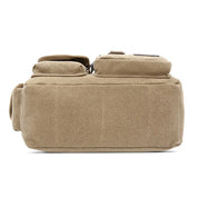 Borsa fotografica beige in tela resistente, design compatto, tasche multiple, ideale per fotocamere DSLR, accessori fotografici, viaggio.