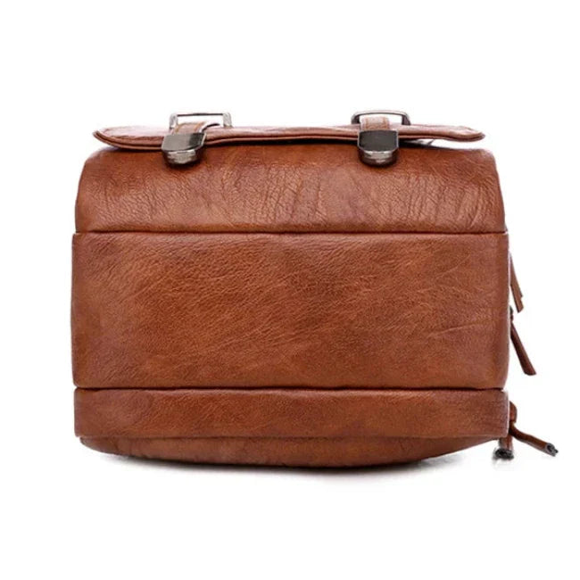 Borsa a tracolla in pelle marrone, design vintage, chiusura a fibbia, ideale per uomo e donna, accessorio moda elegante e pratico.