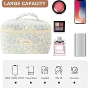 Borsa da viaggio grande capacità con stampa floreale, ideale per cosmetici, smartphone, power bank, profumo, trucco. Accessori organizzati.