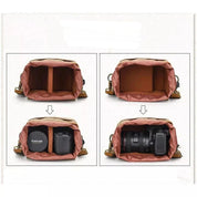 Inserto organizer per borsa fotografica, colore rosa, con scomparti regolabili per fotocamera e obiettivi. Accessorio ideale per fotografi.