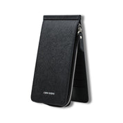 Portafoglio uomo nero in pelle con cerniera, design verticale, marchio Heng Sheng, elegante e funzionale, ideale per carte e contanti.