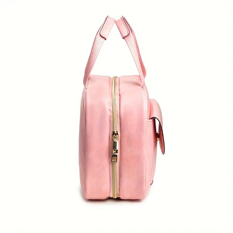 Zaino rosa in pelle con cerniera dorata, design elegante e moderno, perfetto per moda femminile e accessori di tendenza.