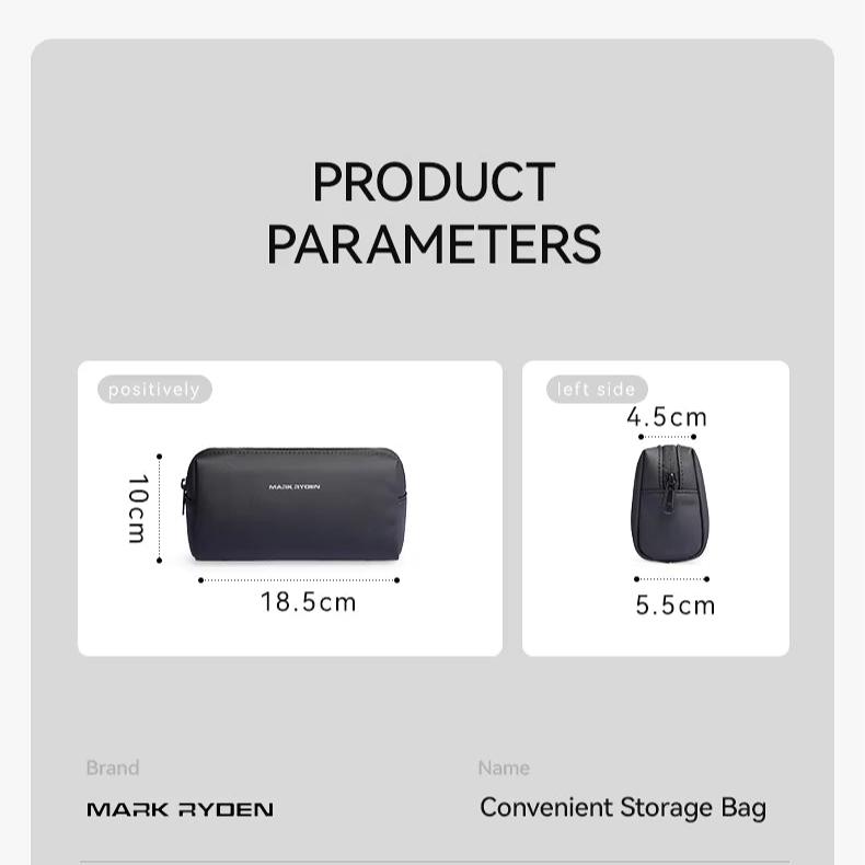Borsa organizer Mark Ryden nera, dimensioni 18.5x10x5.5 cm, design compatto, ideale per viaggi, accessori, resistente e pratica.