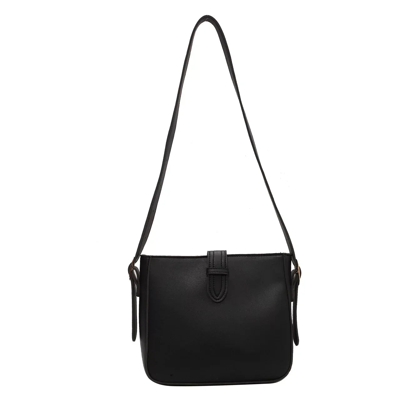Borsa a tracolla nera in pelle, design elegante e minimalista, ideale per moda donna, accessorio versatile per ogni occasione.
