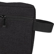 Borsa a tracolla nera in tessuto resistente con cerniera, design minimalista, ideale per uomo e donna, perfetta per viaggi e uso quotidiano.