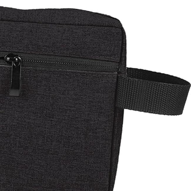 Borsa a tracolla nera in tessuto resistente con cerniera, design minimalista, ideale per uomo e donna, perfetta per viaggi e uso quotidiano.