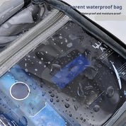 Borsa impermeabile trasparente con chiusura a zip, resistente all'umidità, ideale per proteggere dispositivi elettronici e documenti dall'acqua.