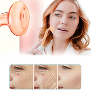 Dispositivo di bellezza per il viso, massaggiatore a ventosa in vetro, migliora la circolazione, riduce le rughe, cura della pelle, donna che lo utilizza.