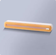 Lampada LED rettangolare moderna, colore bianco e arancione, design minimalista, ideale per illuminazione interna, risparmio energetico.