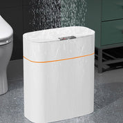 Contenitore impermeabile bianco con coperchio, posizionato in bagno, resistente all'acqua, design moderno, ideale per ambienti umidi.