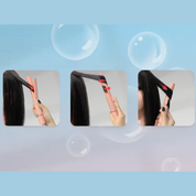 Piastra per capelli rosa, multifunzione, arricciacapelli e lisciacapelli, utilizzo su capelli neri, design compatto, ideale per styling professionale.