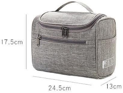 Borsa da toilette grigia, dimensioni 24,5x17,5x13 cm, con manico superiore e tasche con cerniera. Ideale per viaggi, organizer cosmetici.