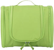 Borsa da viaggio verde, organizer da bagno con zip, manico superiore, ideale per cosmetici e accessori, design compatto e portatile.