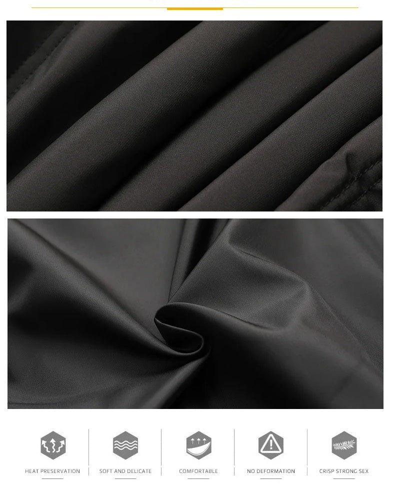 Tessuto nero morbido e resistente, ideale per abbigliamento invernale. Caratteristiche: conservazione calore, comfort, senza deformazioni.