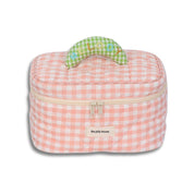 Borsa termica rosa a quadretti con manico verde personalizzato "Melody", chiusura a zip, ideale per picnic e pranzo al sacco.