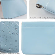 Borsa in pelle PU azzurra, impermeabile, con chiusura elastica in ferro elettroplaccato. Resistente allo sporco, ideale per uso quotidiano.