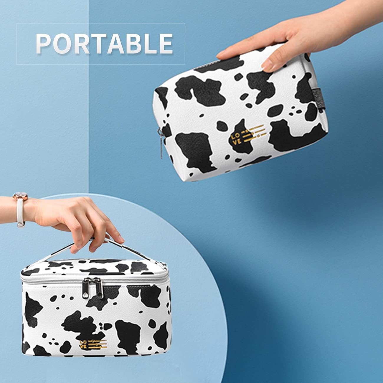 Maddalena | Borsa per trucco cosmetico impermeabile in pelle PU con stampa mucca