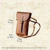 Borsa a tracolla in pelle marrone, dimensioni 21x13x2 cm, design elegante e compatto, ideale per uomo e donna, perfetta per uso quotidiano.