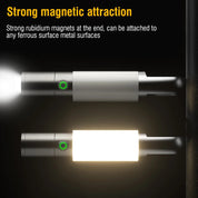 Torcia LED magnetica con magneti al rubidio, luce bianca intensa, attacco su superfici metalliche ferrose, ideale per lavori in ambienti bui.