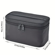 Borsa organizer da viaggio nera, dimensioni 22x12x10,3 cm, con doppia cerniera. Ideale per cosmetici e accessori, compatta e resistente all'acqua.