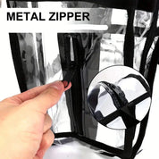 Zaino trasparente con cerniera in metallo, design resistente, ideale per eventi, scuola, viaggi. Tasche multiple, facile accesso e visibilità.