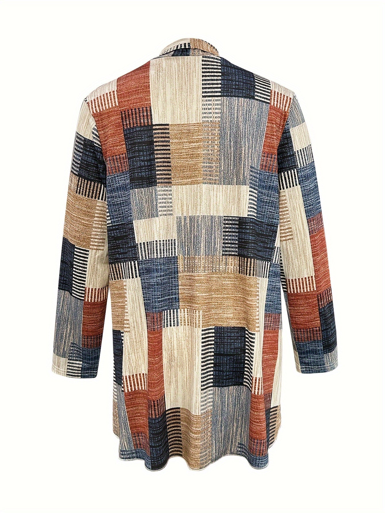 Giacca uomo a quadri multicolore, tessuto patchwork, maniche lunghe, stile casual elegante, ideale per moda autunno-inverno.