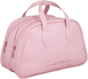 Borsa da viaggio rosa in ecopelle con doppia cerniera e manici, design elegante, scritta "Twinkle little Star", ideale per donna.