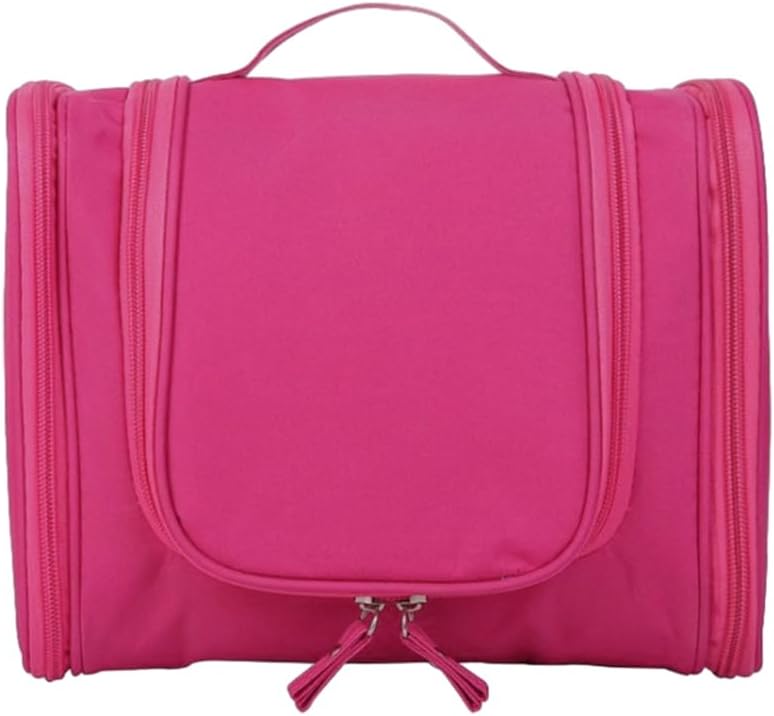 Borsa da viaggio rosa, organizer cosmetici, design compatto con zip, ideale per trucco e accessori, perfetta per viaggi e uso quotidiano.