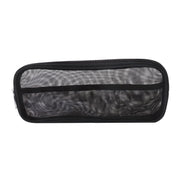 Astuccio trasparente in rete nera con cerniera, ideale per scuola e ufficio. Design leggero e pratico per organizzare penne e accessori.
