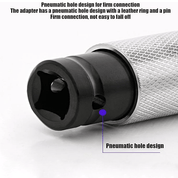 Adattatore pneumatico in metallo con design a foro per connessione sicura, anello in pelle e perno. Connessione stabile, ideale per utensili pneumatici.