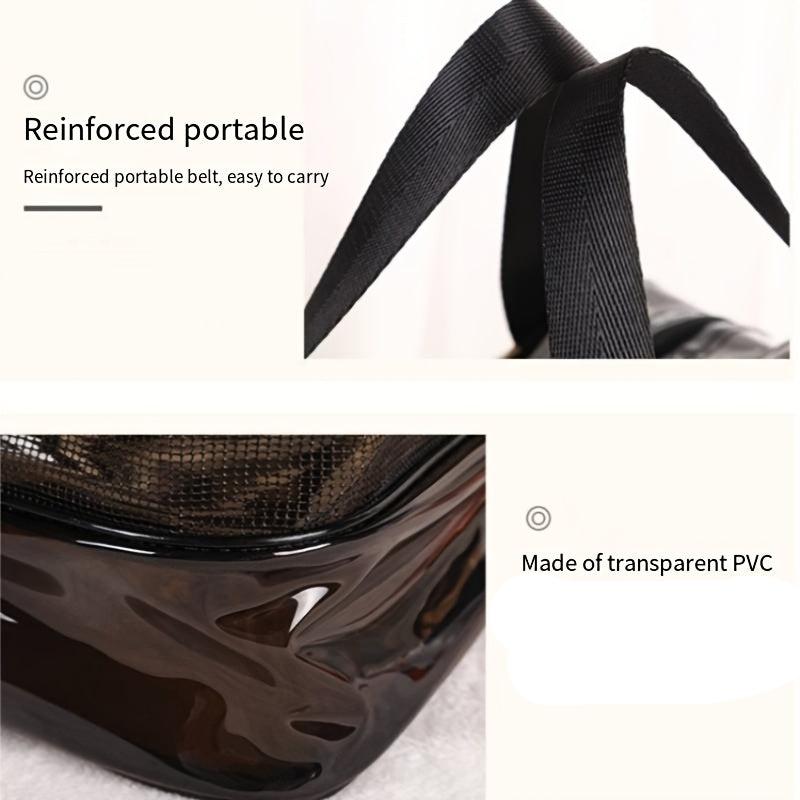 Borsa trasparente in PVC con manici rinforzati, design portatile, facile da trasportare. Ideale per viaggi e uso quotidiano.