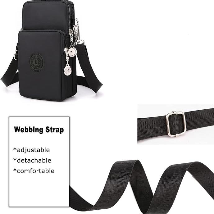 Borsa a tracolla nera con cinturino regolabile e staccabile, design compatto, doppio scomparto, ideale per uomo e donna, moda e praticità.