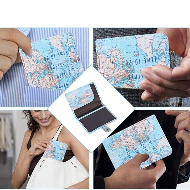 Portafoglio con stampa mappa del mondo, design compatto e sottile, ideale per viaggiatori. Accessorio moda pratico e leggero per uomo e donna.