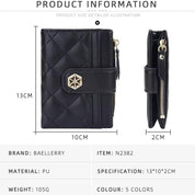 Portafoglio nero in pelle PU Baellerry, design trapuntato, chiusura con cerniera, dimensioni 13x10x2 cm, elegante e compatto, ideale per donna.