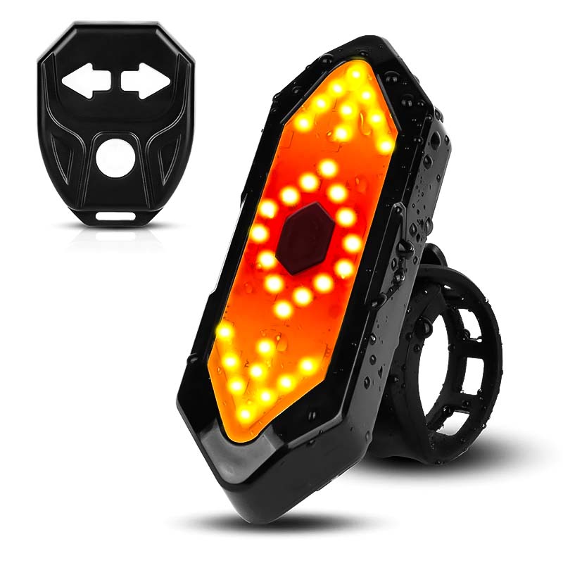 Fanale posteriore bici LED impermeabile con telecomando, indicatori di direzione, luce rossa e gialla, sicurezza ciclismo, accessori bici.