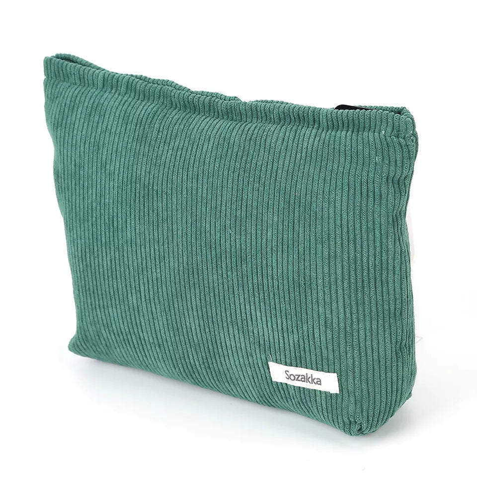 Borsa a tracolla verde in tessuto a coste, etichetta Sozakka, design elegante e moderno, ideale per moda casual e accessori quotidiani.
