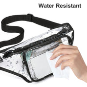 Marsupio trasparente impermeabile con cerniera, ideale per proteggere smartphone e oggetti personali dall'acqua. Design pratico e resistente.