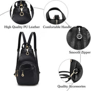 Zaino in pelle PU nero di alta qualità con manico comodo, cerniera liscia e accessori di qualità. Ideale per moda e praticità quotidiana.
