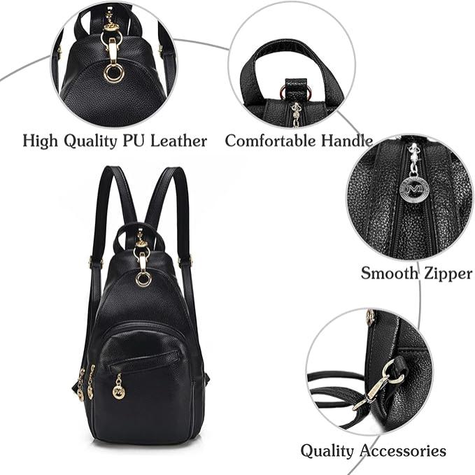 Zaino in pelle PU nero di alta qualità con manico comodo, cerniera liscia e accessori di qualità. Ideale per moda e praticità quotidiana.